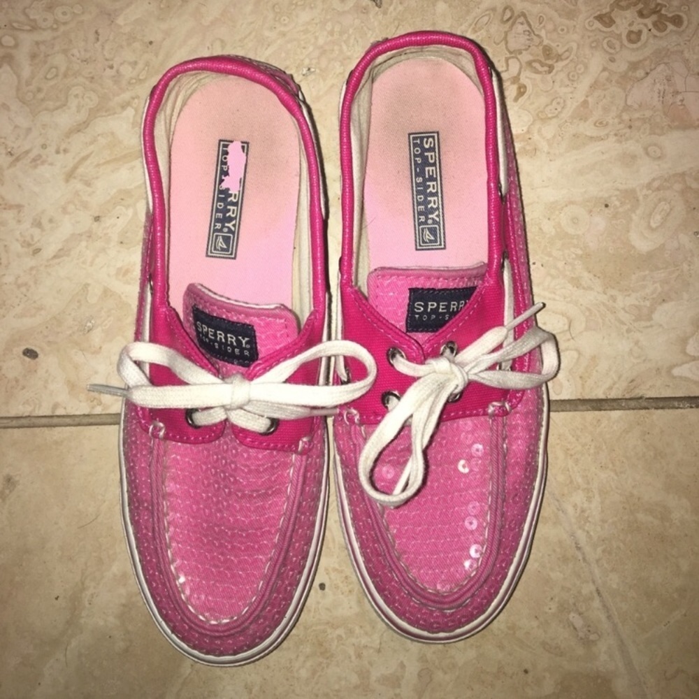 PINK SEQUIN SPERRY BOAT SHOES LOAFERS SLIP ON